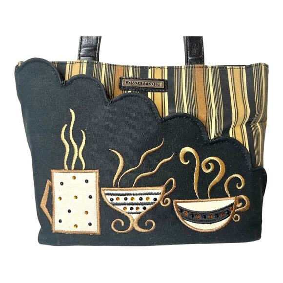 Longaberger Handbag Shoulder Bag Coffee Cup Themed Purse Black Brown Gold Vtg - Picture 5 of 8